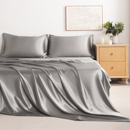 Grey Satin Sheet Set – Deep Pocket