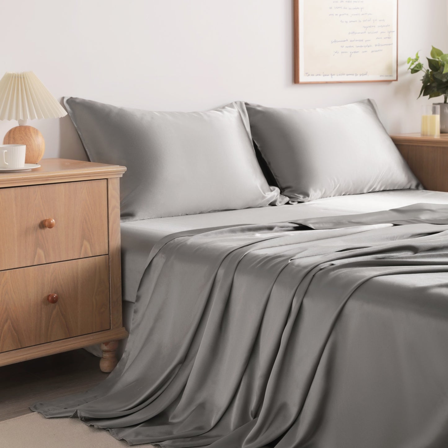Grey Satin Sheet Set – Deep Pocket