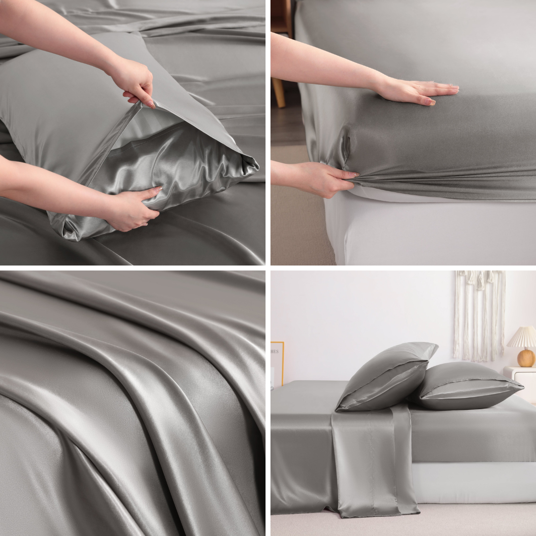 Grey Satin Sheet Set – Deep Pocket