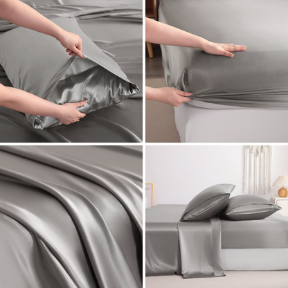Grey Satin Sheet Set – Deep Pocket