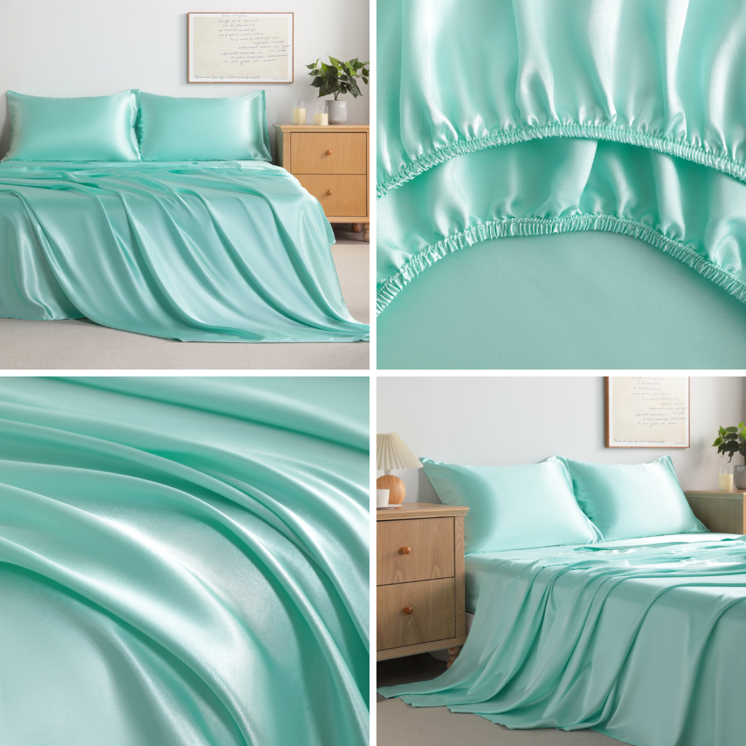 Aqua Satin Sheet Set – Deep Pocket
