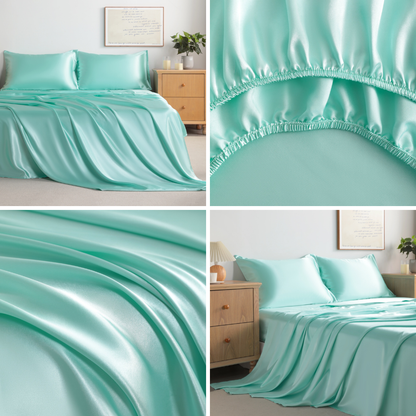 Aqua Satin Sheet Set – Deep Pocket