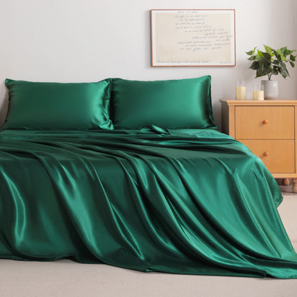 Dark Green Satin Sheet Set – Deep Pocket