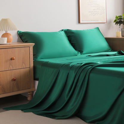 Dark Green Satin Sheet Set – Deep Pocket