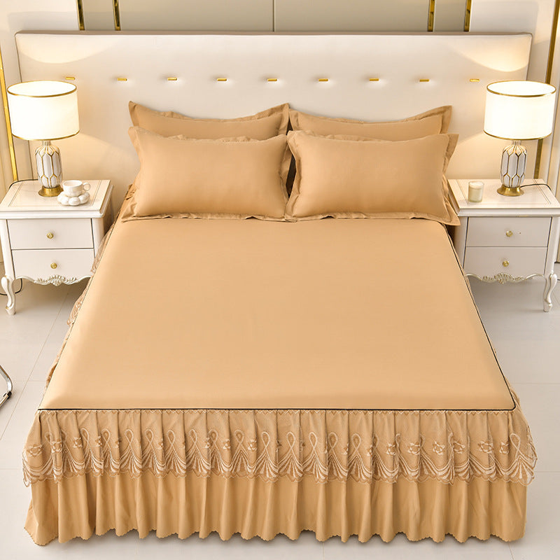 Solid Color Brushed Bed Skirt 3-Piece Set - Calm Cloud Bedding