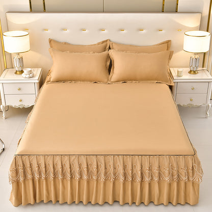 Solid Color Brushed Bed Skirt 3-Piece Set - Calm Cloud Bedding
