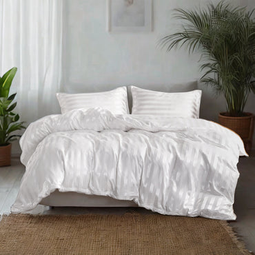 White Satin Stripe Duvet Cover Set - 3-Piece – Cover Only