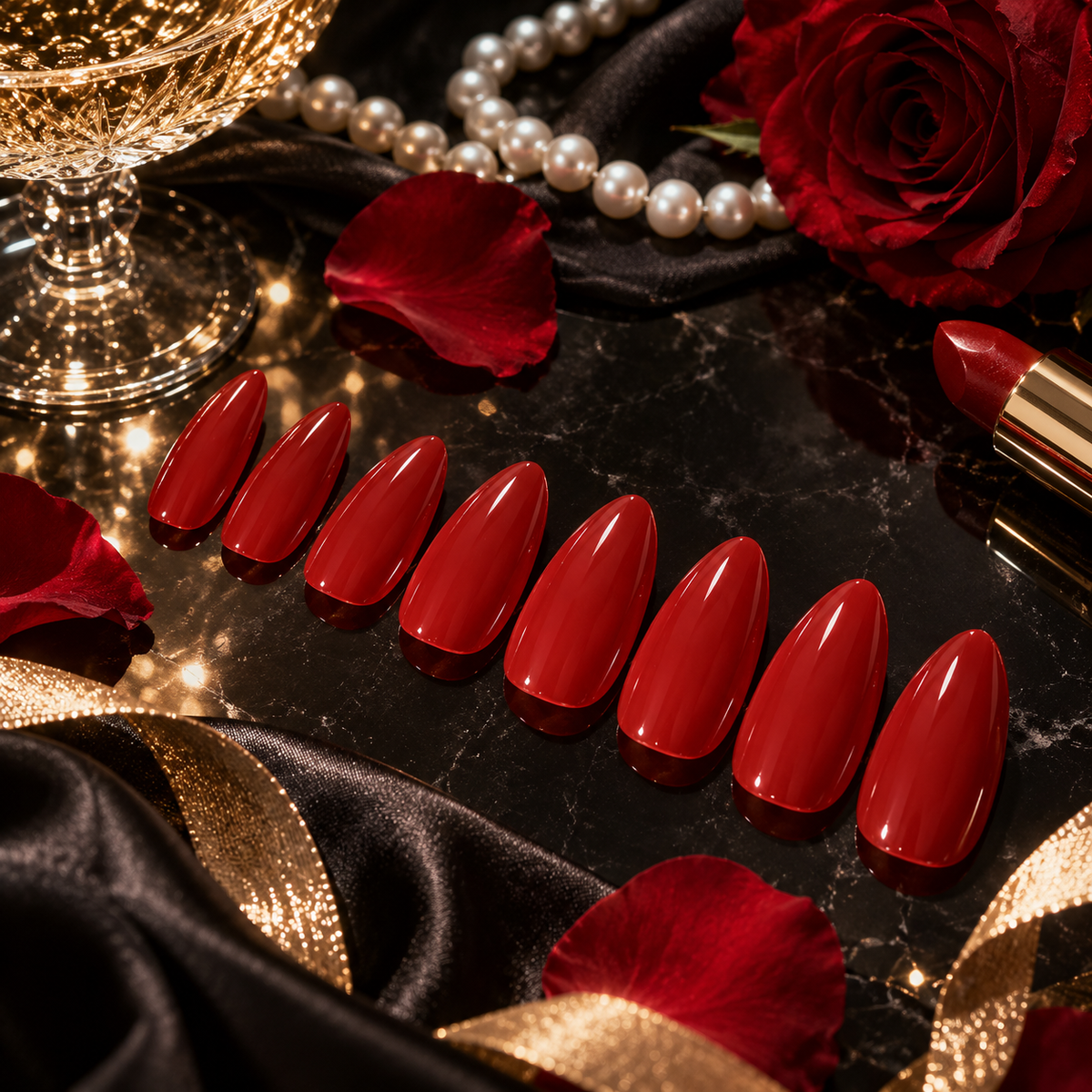 Cherry Red Press-On Nails – Glossy Long Almond, 24pcs