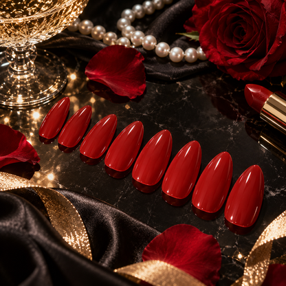 Cherry Red Press-On Nails – Glossy Long Almond, 24pcs
