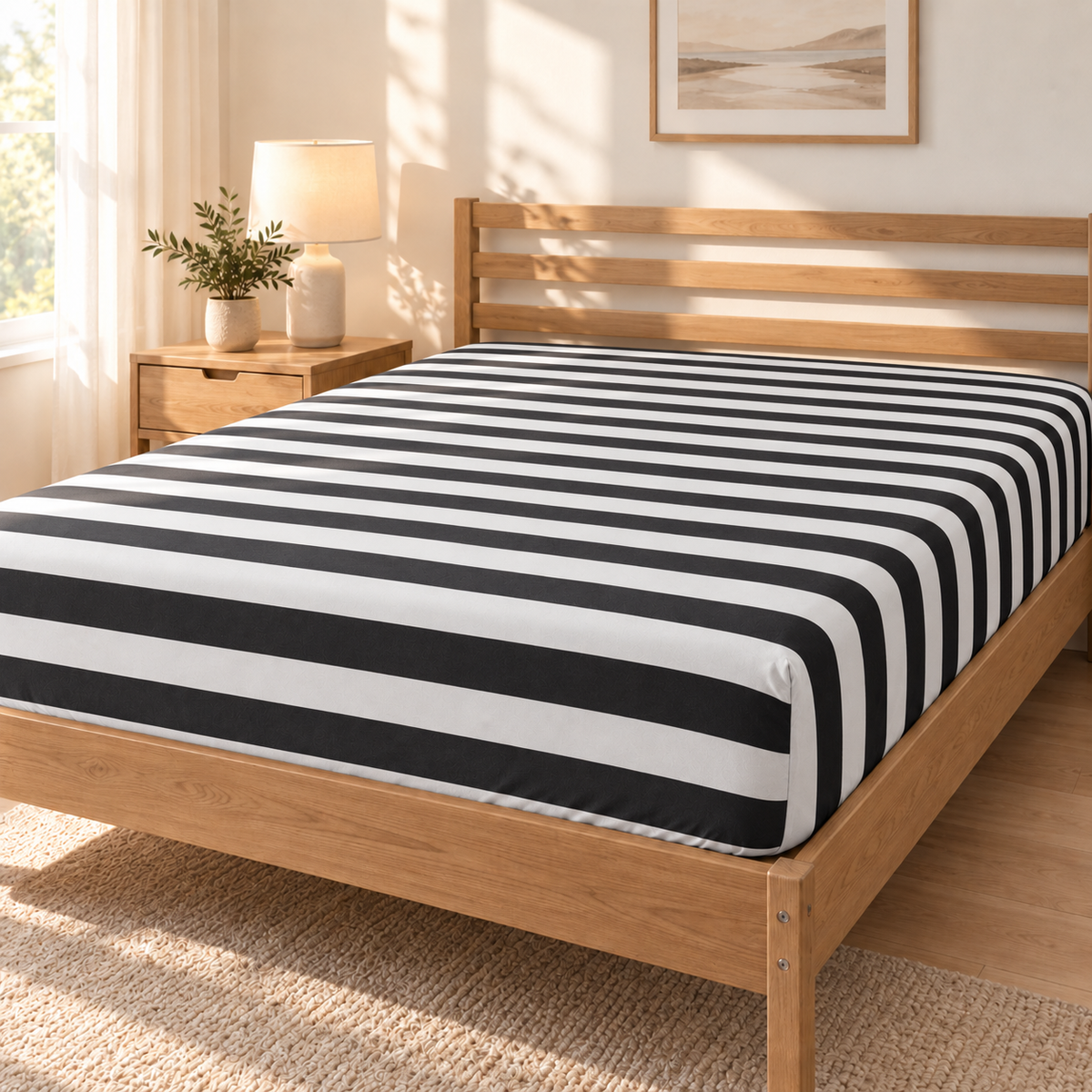 Deep Pocket Microfiber Fitted Sheet, Black & White Stripe