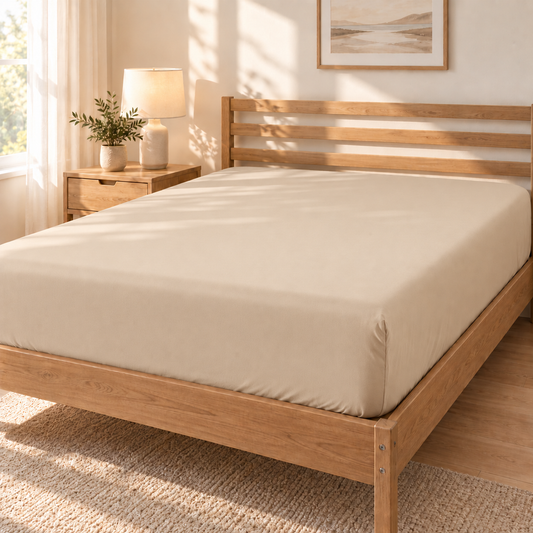 Deep Pocket Microfiber Fitted Sheet, Cream Beige