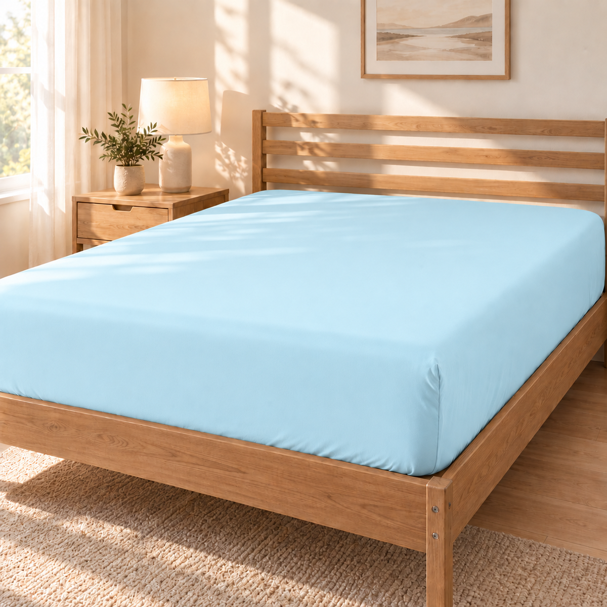 Deep Pocket Microfiber Fitted Sheet, Sky Blue