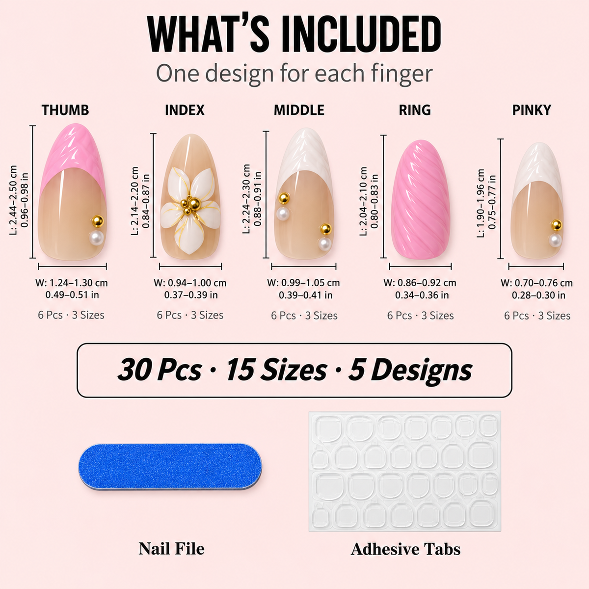 3D Pink French Tip Press-On Nails – Almond, 30pcs