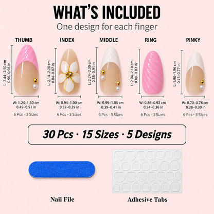 3D Pink French Tip Press-On Nails – Almond, 30pcs
