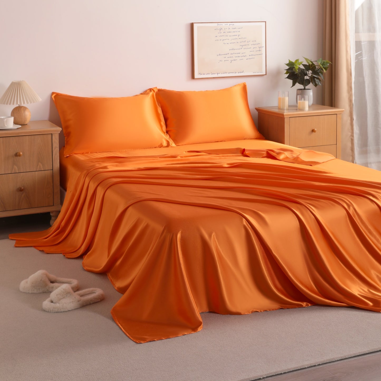 Orange Satin Sheet Set – Deep Pocket