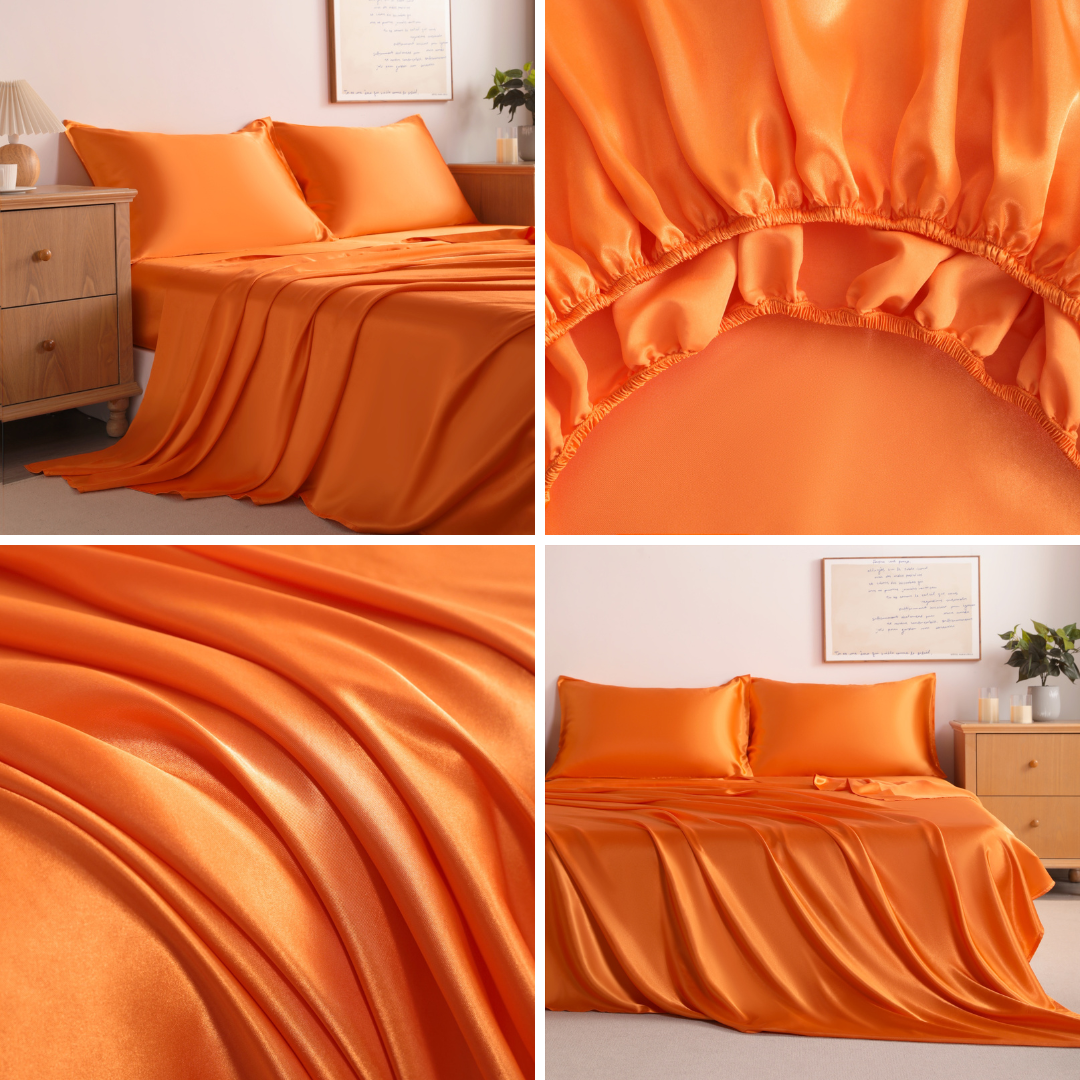 Orange Satin Sheet Set – Deep Pocket