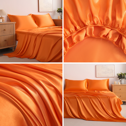 Orange Satin Sheet Set – Deep Pocket