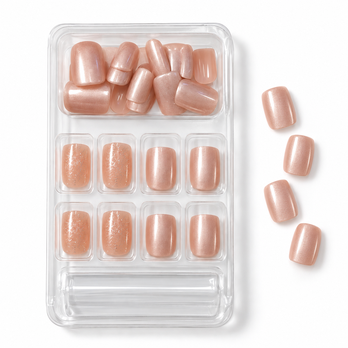 Quiet Luxury Press-On Nails – Blush Glitter Square, 24pcs