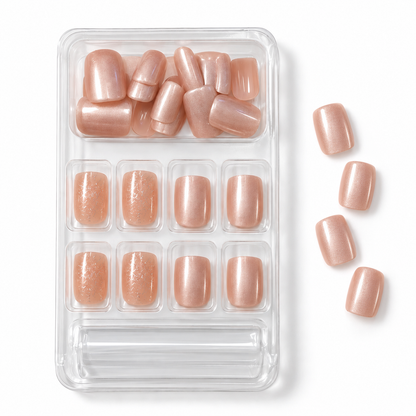 Quiet Luxury Press-On Nails – Blush Glitter Square, 24pcs