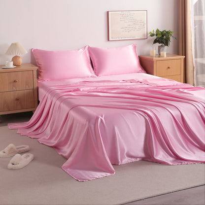 Pink Satin Sheet Set – Deep Pocket