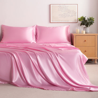 Pink Satin Sheet Set – Deep Pocket