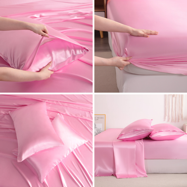 Pink Satin Sheet Set – Deep Pocket
