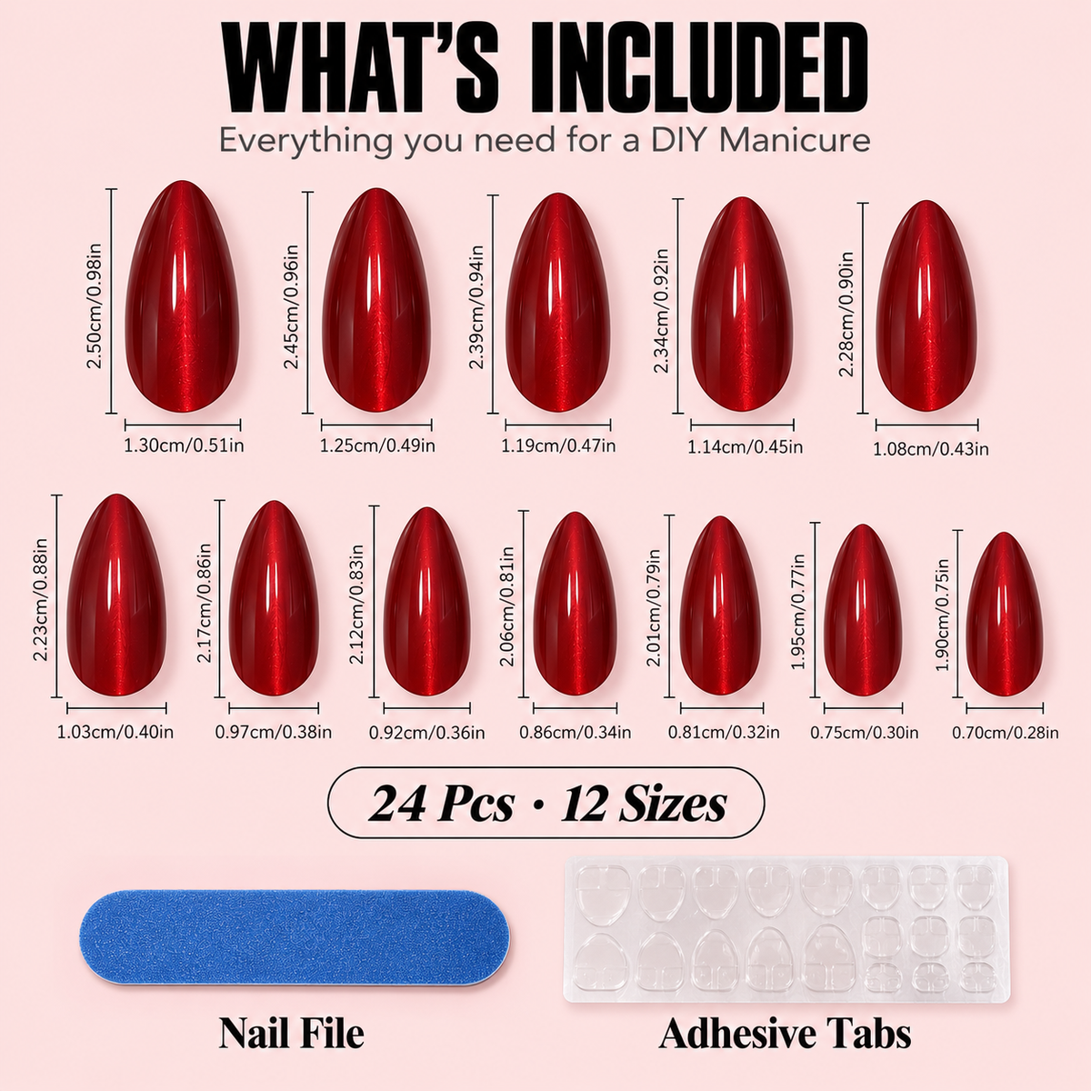 Ruby Red Cat-Eye Press-On Nails – Long Almond, 24pcs