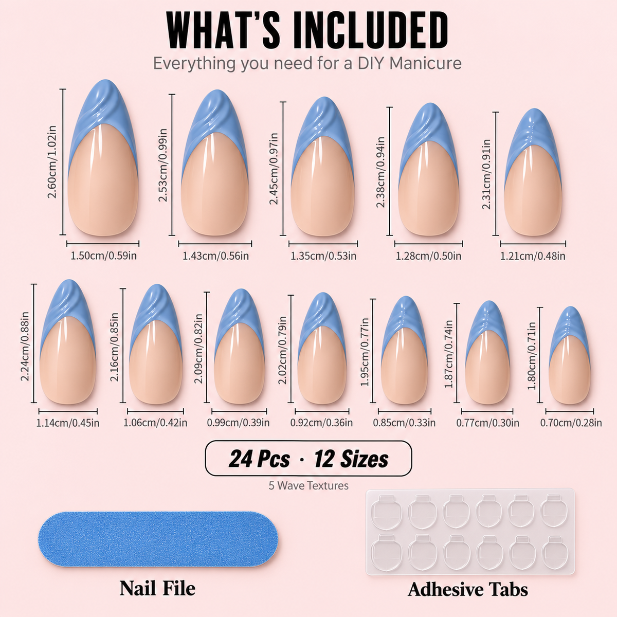 Pastel Pink & Blue French Tip Press-On Nails – Almond, 24pcs