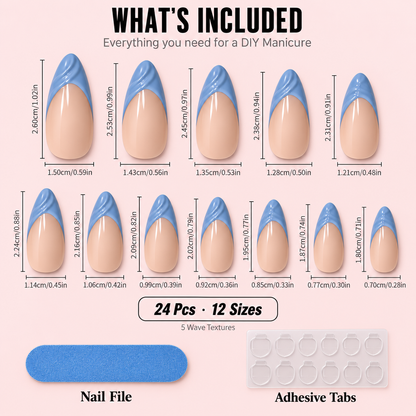 Pastel Pink & Blue French Tip Press-On Nails – Almond, 24pcs