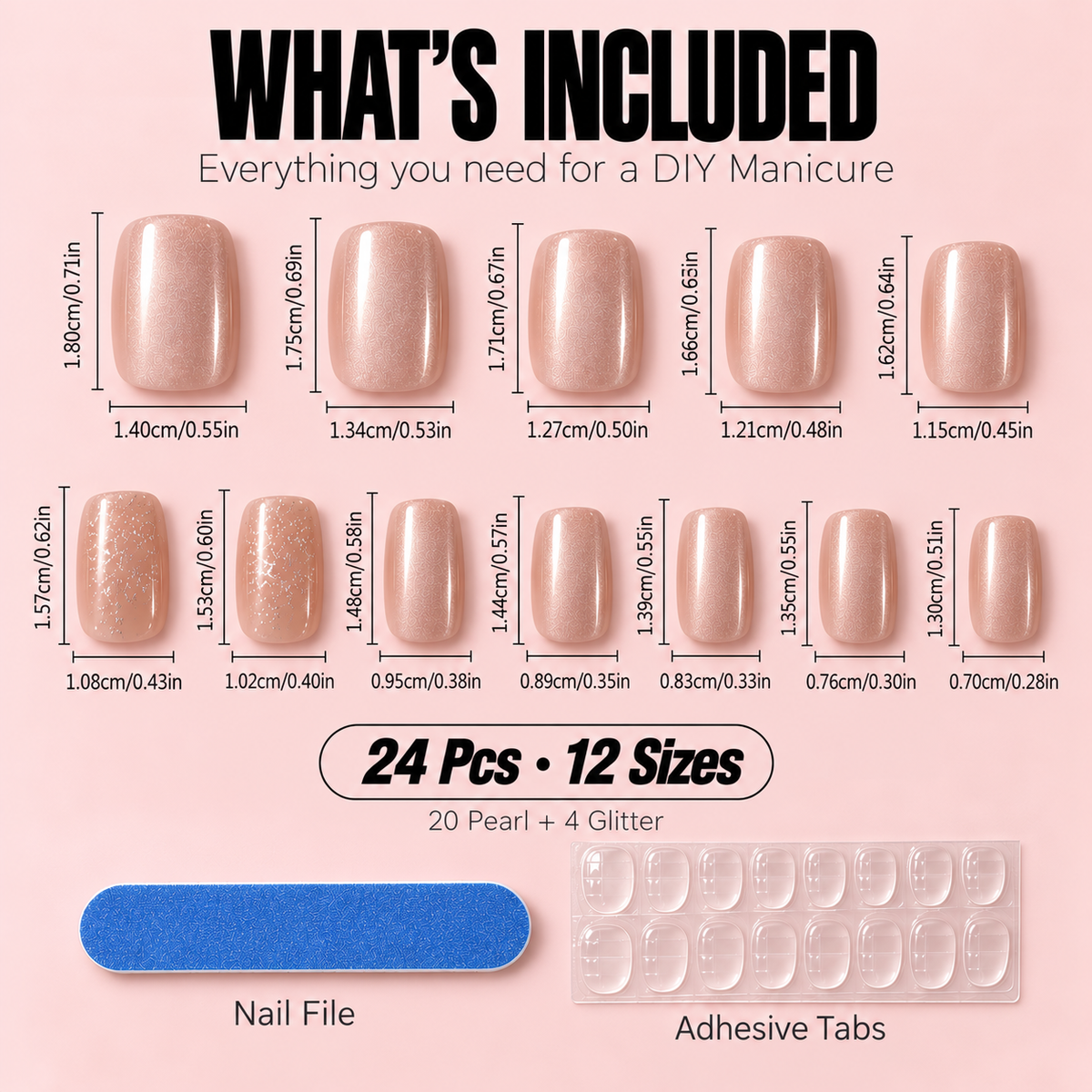 Quiet Luxury Press-On Nails – Blush Glitter Square, 24pcs