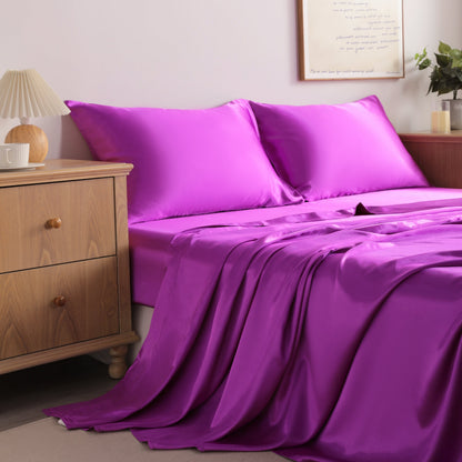 Purple Satin Sheet Set – Deep Pocket