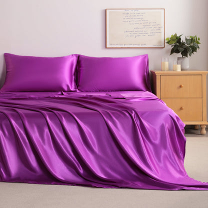 Purple Satin Sheet Set – Deep Pocket