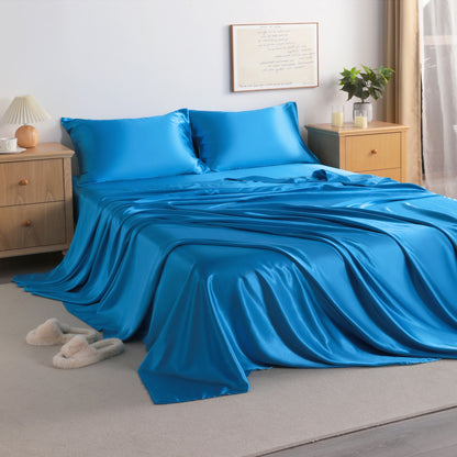 Royal Blue Satin Sheet Set – Deep Pocket