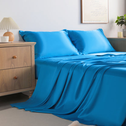 Royal Blue Satin Sheet Set – Deep Pocket