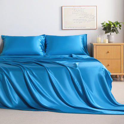 Royal Blue Satin Sheet Set – Deep Pocket