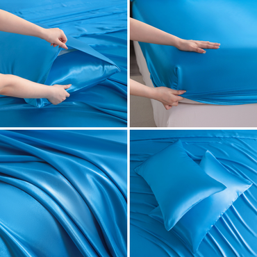 Royal Blue Satin Sheet Set – Deep Pocket