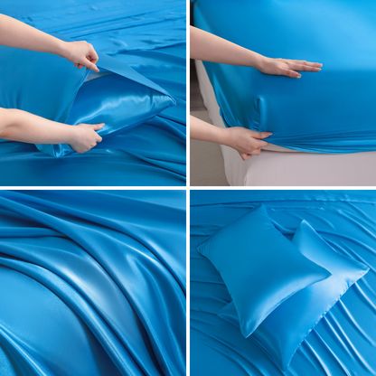 Royal Blue Satin Sheet Set – Deep Pocket