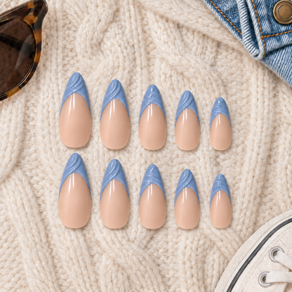 Pastel Pink & Blue French Tip Press-On Nails – Almond, 24pcs