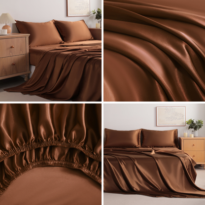 Coffee Satin Sheet Set – Deep Pocket