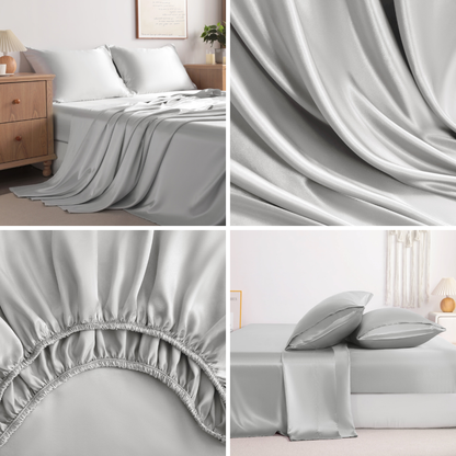 Silver Grey Satin Sheet Set – Deep Pocket