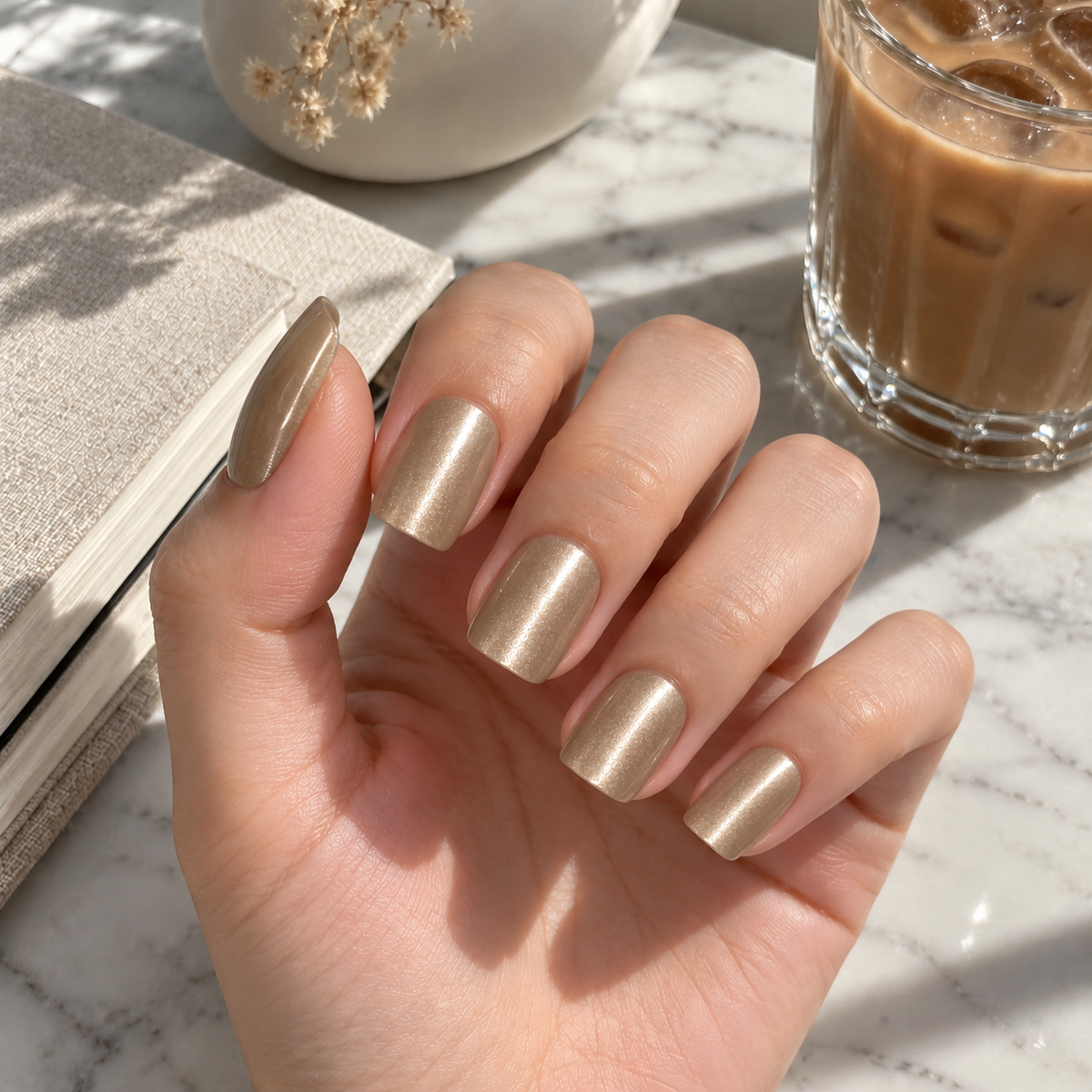 Blush Milk Tea Cat Eye Press-On Nails – 10pcs – hand