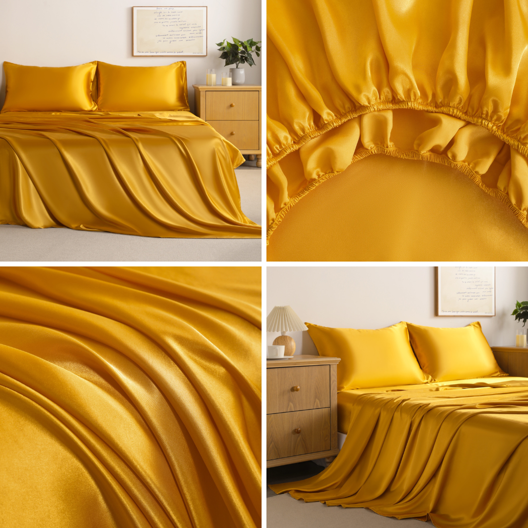 Golden Brown Satin Sheet Set – Deep Pocket