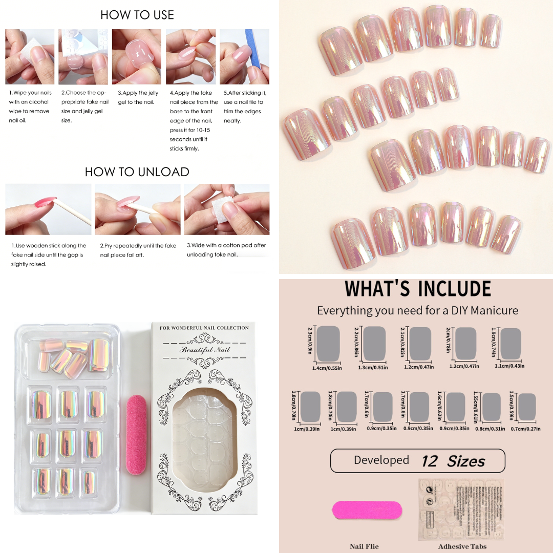 Nude Blush Press-On Nails – Glossy Square, 24pcs
