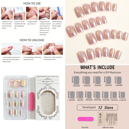 Nude Blush Press-On Nails – Glossy Square, 24pcs