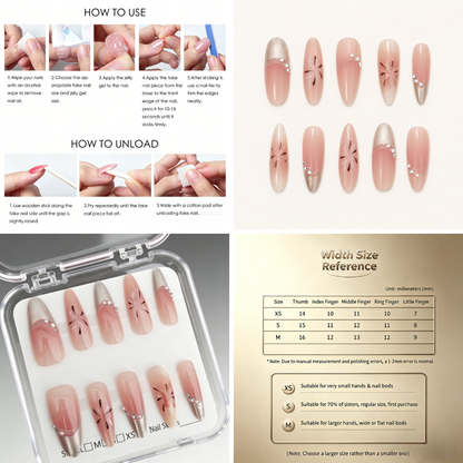 Silver French Tip Press-On Nails – Flower Design, 10pcs
