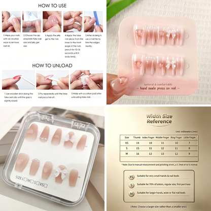 Pink Gradient Press-On Nails – Bows & Hearts, 10pcs