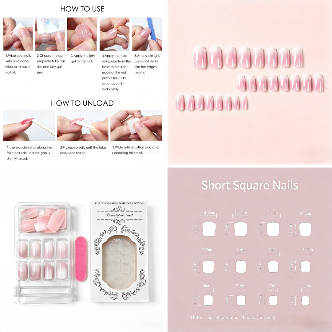 Vanilla Cream Ombre Press-On Nails – Short Square, 24pcs