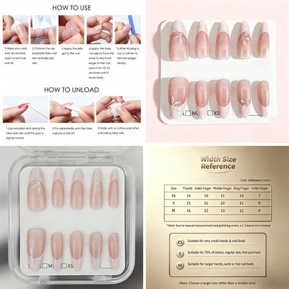 French Tip Press-On Nails – Butterfly Design, 10pcs