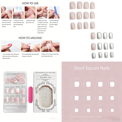 Quiet Luxury Press-On Nails – Blush Glitter Square, 24pcs
