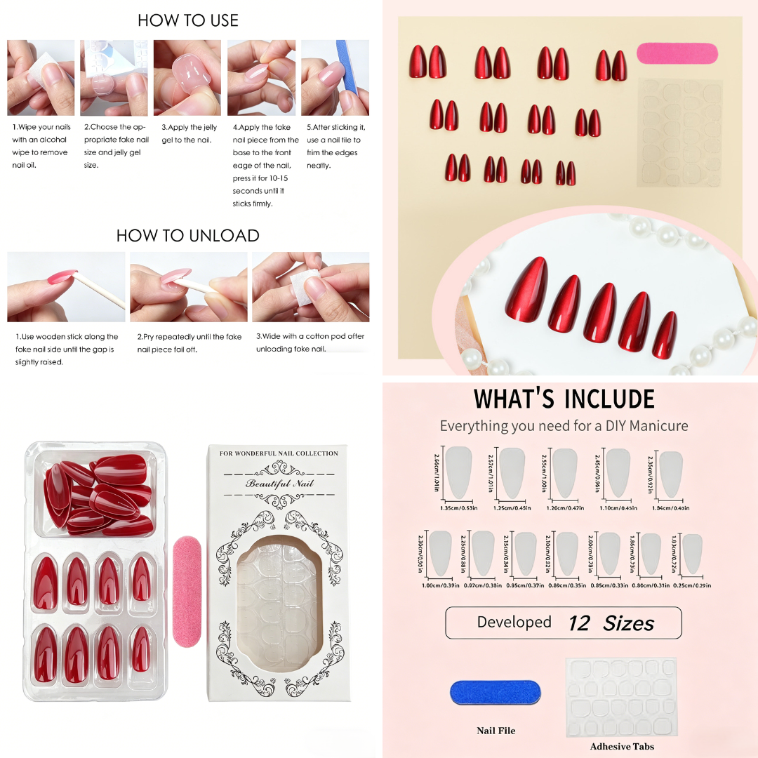 Autumn Mirror Red Press-On Nails – Stiletto, 24pcs